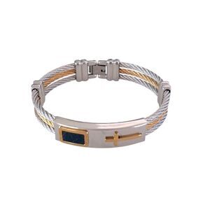 Stainless Steel Mixed Metal Religious Cross ID Bracelet